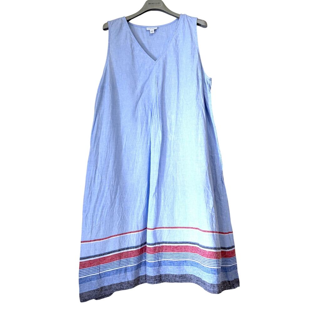 J.Jill 100% Linen A-Line Sleeveless Midi Dress Cornflower Multi Size XL - Picture 3 of 13